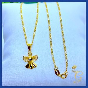 18K Real Gold Angel Necklace 18”